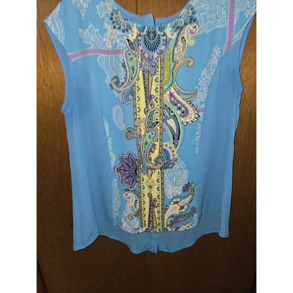 New York & Company Blouse Women's Medium Bluegreen Sleeveless Paisley Front! - Picture 2 of 4